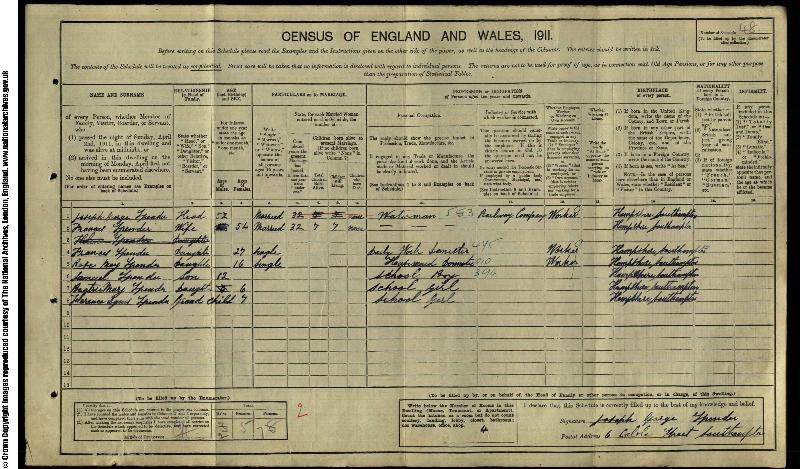 Spender (Frances nee Rippington) 1911 Census